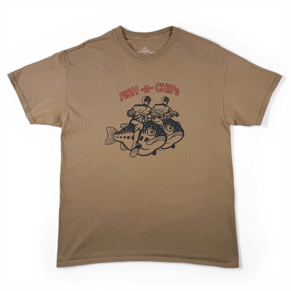 "Fish-n-Chips" Brown Graphic Large T-Shirt